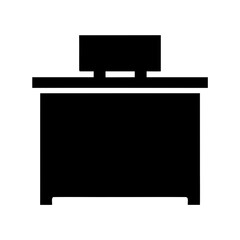 Modern office desk with computer monitor silhouette icon Vector, illustration