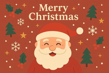Merry Christmas flat vector illustration with Santa Claus head smiling ideal for banner or greeting card