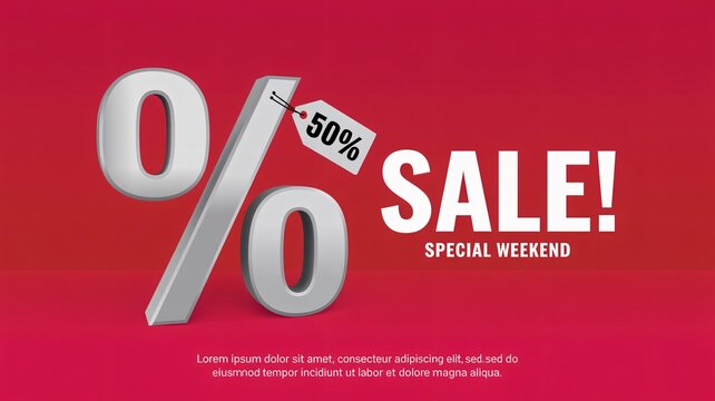 Amazing 50% off special weekend sale event on red background