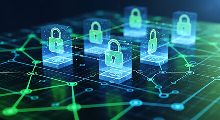 Secure digital network protecting sensitive data and user privacy with advanced encryption technology