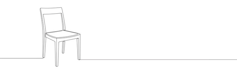 A continuous one-line drawing of a wooden chair, capturing its simple yet elegant form against a clean white background