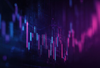 Abstract digital finance chart with glowing blue and magenta bars.
