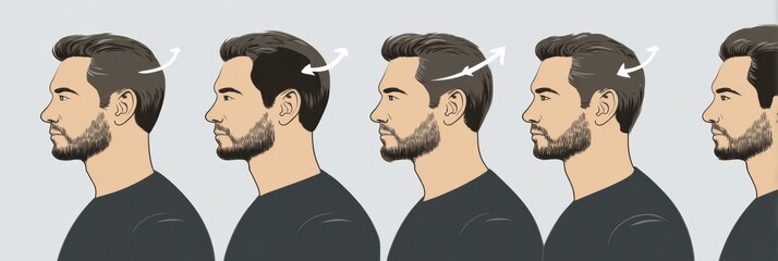 Different Angles of a Man With Stylish Haircuts Showcasing the Versatility of Modern Hairstyles in a Clean and Minimalistic Design