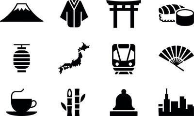 Japanese culture travel and traditional symbols collage illustration vector graphic