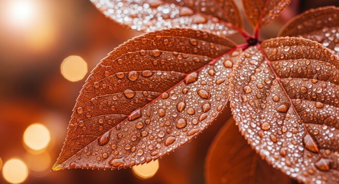 Close-up of red leaves covered in water droplets a fresh and vibrant nature scene perfect for backgrounds and seasonal themes