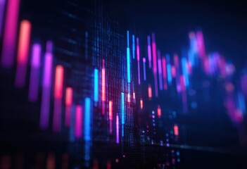 Abstract glowing digital bars display financial market data trends.