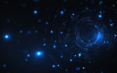 Abstract dark background with glowing blue digital interface elements.