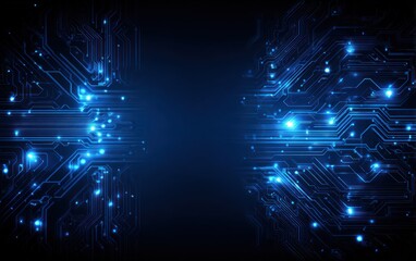 Abstract blue glowing circuit board lines on dark background