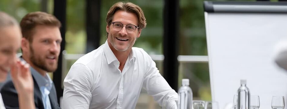 A group of professionals shares thoughts and insights during a meeting, fostering collaboration and encouragement among peers