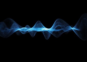 Abstract blue glowing wave pattern against a black background.