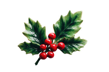 Close-up of a stylized holly sprig brooch