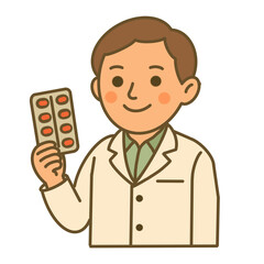Hand draw pharmacist cartoon character with medicine