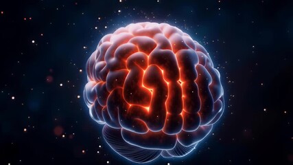 glowing human brain with neural electrical activity pulses in dark space symbolizing artificial intelligence thinking and digital technology innovation - Powered by Adobe