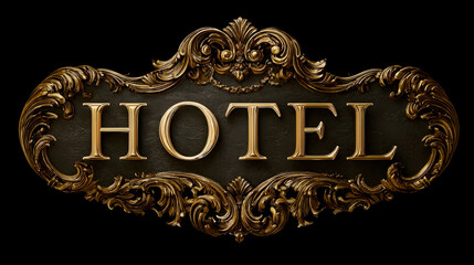 Luxurious ornamental hotel emblem with gilded typography for elegant design