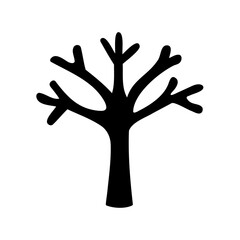 Stylized bare tree silhouette graphic element on white Vector, illustration