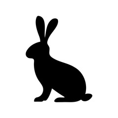 Black silhouette of a sitting rabbit on white background Vector, illustration