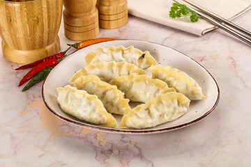 Japanese steamed Gyoza stuffed dumplings