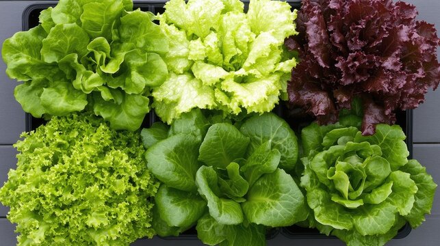 Rows of lush green lettuce grow on fertile land, surrounded by various salad vegetables under bright sunlight on the farm