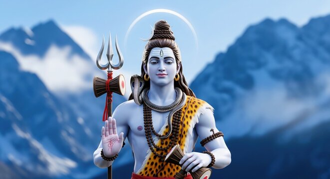 Snow-Land Shiva. Semi-Realistic Blue Divine 16:9 Wallpaper.