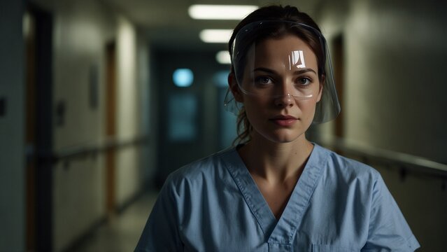Female nurse with adhesive bandages in hospital hallway - Powered by Adobe