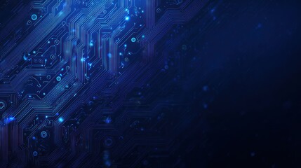 Abstract blue glowing circuit board lines against a dark background.