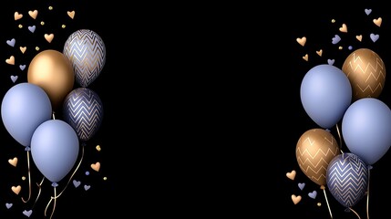 Fototapeta premium Purple and gold balloons filled with confetti shimmer against a dark backdrop, perfect for creating a celebratory and festive ambiance