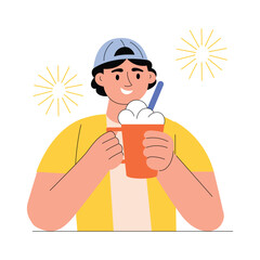 Boy Holding Drink and Sparkler Vector Illustration EPS 10 File
