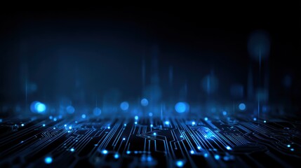 Glowing blue circuit board traces against a dark background.