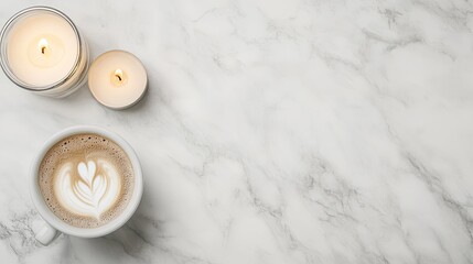 Flat lay composition featuring coffee cups, stationery, and a small plant, providing a calm and minimalist aesthetic for creative use