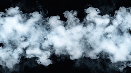 Naklejka premium Whimsical white smoke billows gracefully against a rich black backdrop, creating a striking, high-resolution composition