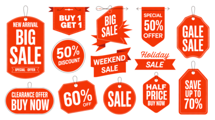 Vibrant retail sale tags for seasonal promotions and holiday marketing