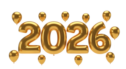 Golden 2026 balloons isolated on transparent background, a festive and celebratory display perfect for new years or special occasions, radiating joy and anticipation for the year ahead, a symbol of ho