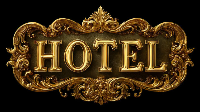 Ornamental hotel emblem with grand gilded typography design
