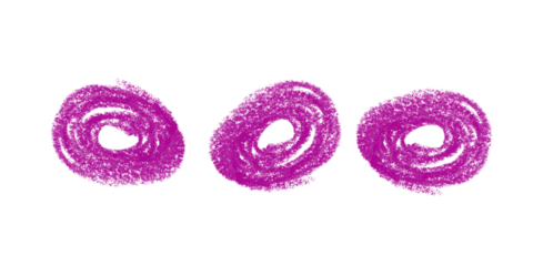 Three Pink Scribbled Circles Artistic Texture Graphic Elements on Black Background Round on transparent background