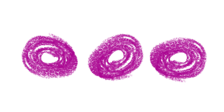 Three Pink Scribbled Circles Artistic Texture Graphic Elements on Black Background Round on transparent background