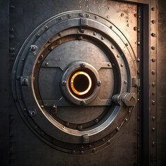 A close-up captures the intricate details of a massive vault door. The circular design of the door, is a testament to the strength and security.