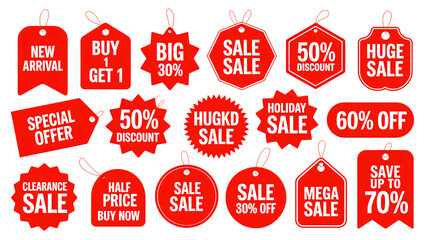 Exciting red sale tags collection offering discounts and special deals