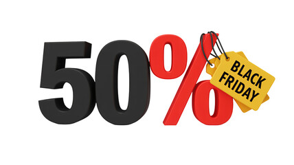 Black Friday sale promotion with fifty percent off tag and discount