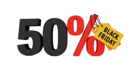 Black Friday sale promotion with fifty percent off tag and discount