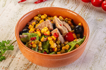 Dietary salad with canned tuna and corn