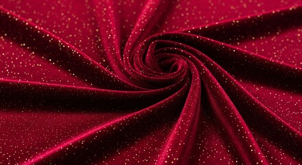 Close-up of luxurious red velvet fabric with a spiral pattern, showcasing texture and detail.