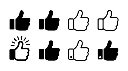 Obraz premium Thumb up like icons collection with various styles, including filled and outline designs for approval, agreement, and positive feedback in web and app ui.