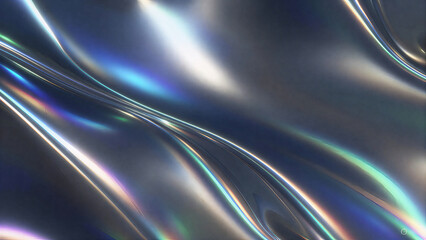 Iridescent Chrome Fluid Background with Holographic Light Reflections