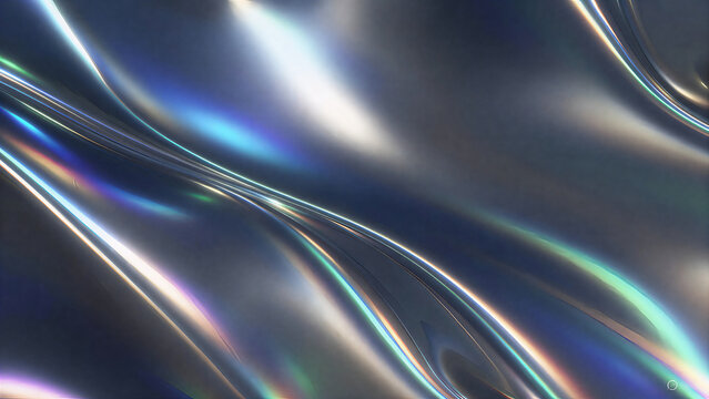 Iridescent Chrome Fluid Background with Holographic Light Reflections