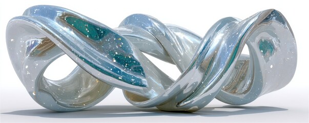 Contemporary abstract silver twist sculpture with glossy metallic loops for modern decor.