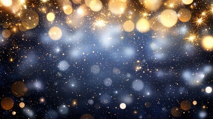 Shimmering golden particles fill the air, creating a captivating and enchanting backdrop perfect for a celebration or event