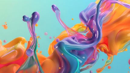 vibrant liquid shapes swirling in midair glossy multicolor forms playful motion energetic abstract scene copyspace concept of creative design entertainment