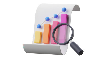 Analyze colorful chart data with magnifying glass, a visual representation of business growth and financial analysis, revealing insights for investors and strategic planning success