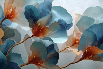 large-scale contemporary atmospheric abstraction with zero literal floral forms, inspired loosely by the motion and dispersal of general plant, soft vaporous filament textured background