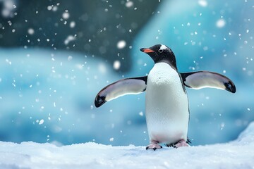 Obraz premium Playful penguin exploring white icy terrain high resolution picture